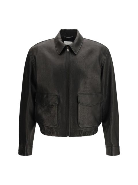 SAINT LAURENT Saint Laurent Men Short Lamb Leather Jacket With Pointed Collar