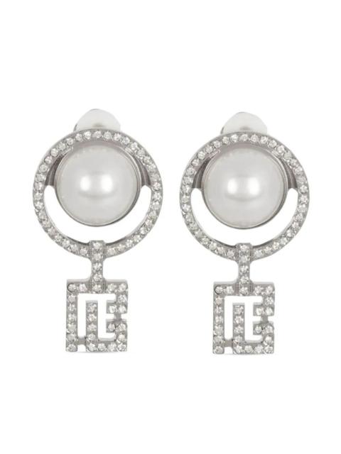 Balmain Women Pearl Earrings With Art Deco Rhinestones