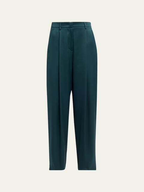 GIORGIO ARMANI Pleated Silk Straight-Leg Trousers