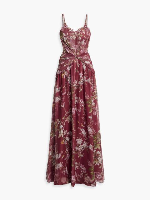 PatBO Delicata twisted embellished floral-print mesh gown