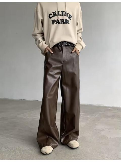 Other Designers Japanese Brand - Vintage-Inspired Brown Faux Leather Wide Leg Pants - Relaxed