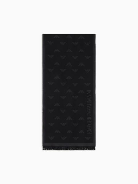 EMPORIO ARMANI Wool scarf with all-over jacquard eagle