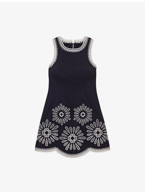 maje Crochet-Trim Sleeveless Stretch-Cotton Mini Dress