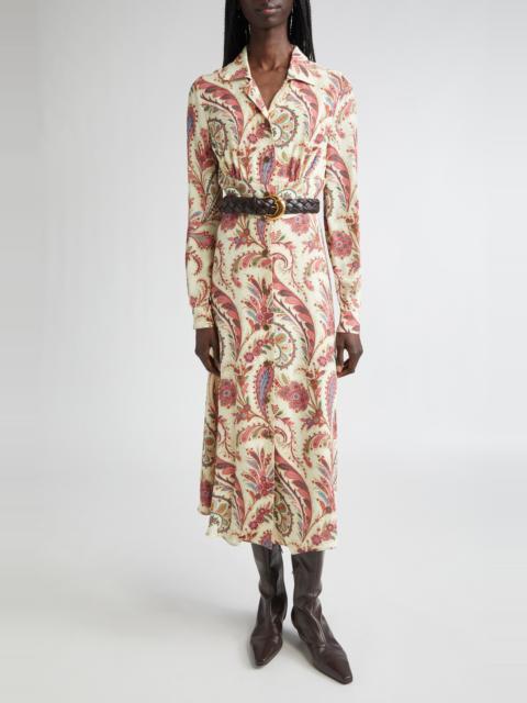Etro Etro Paisley Print Long Sleeve Crepe Shirtdress in Stampa F.do Bianco at Nordstrom
