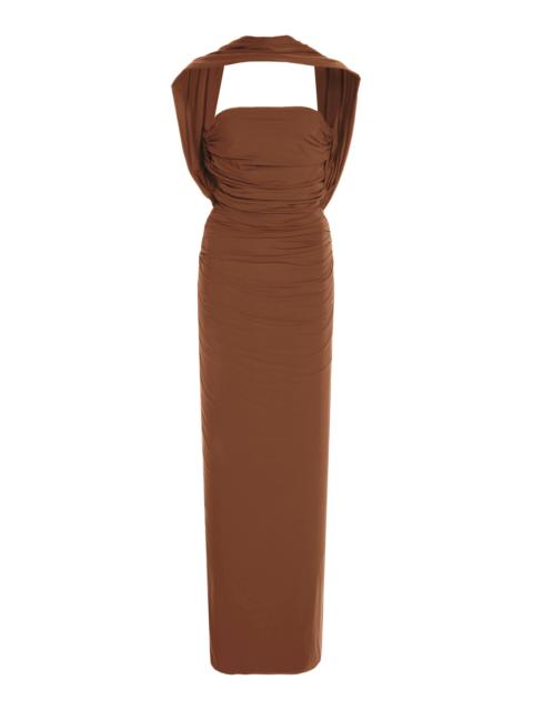 MAYGEL CORONEL Exclusive Mullet Jersey Strapless Maxi Dress brown