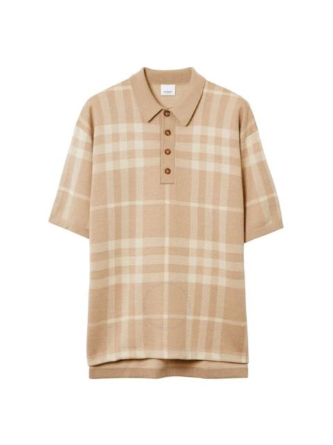 Burberry Wellman Check Silk Wool Jacquard Polo Shirt