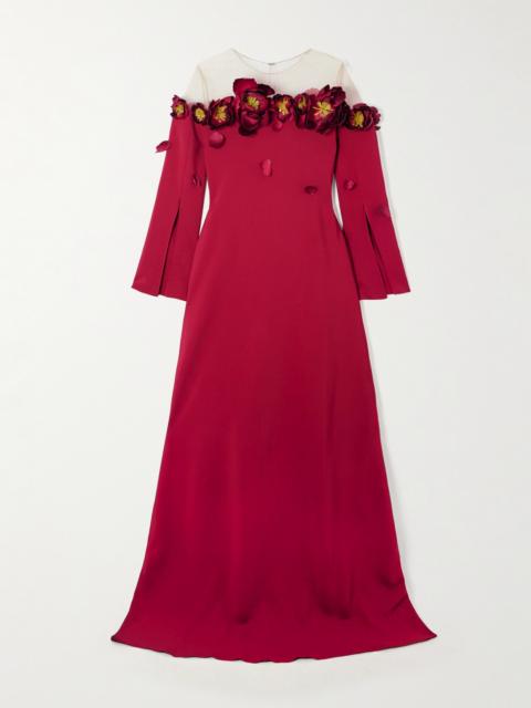 Oscar de la Renta Embellished Mesh-trimmed Crepe Gown