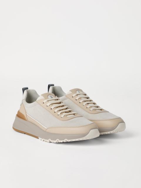 Brunello Cucinelli Washed suede and semi-polished calfskin runners
