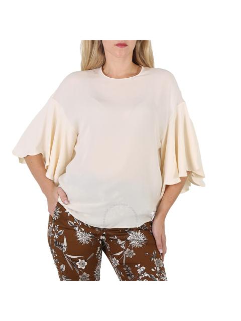 Valentino Ladies White Ruffle Sleeves Silk Blouse