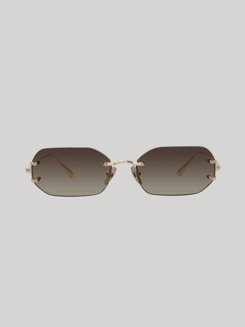 LINDA FARROW MAGALI ANGULAR SUNGLASSES IN LIGHT GOLD AND MOCHA