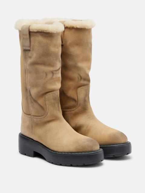 Miu Miu Shearling-lined suede knee-high boots