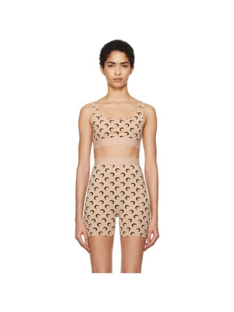Marine Serre Beige & Black Moon Printed Jersey Sport Bra