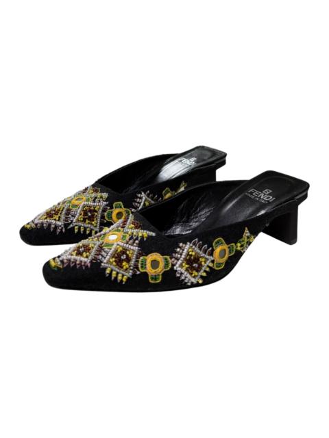 FENDI FENDI Spring Summer 2000 Floral Embroidered Beaded Mules