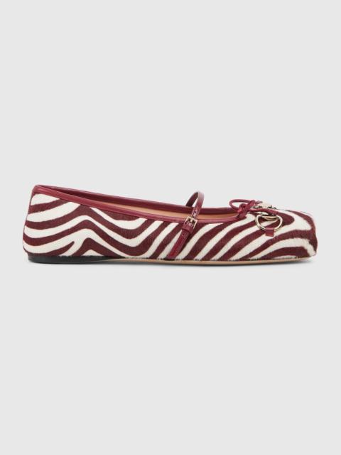 GUCCI Gucci Horsebit Bow Calf Hair Ballet Flats