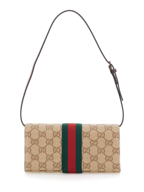 GUCCI Gucci Women Beige Crossbody Bag With Gg All-Over Motif And Web Detail In Fabric For Women