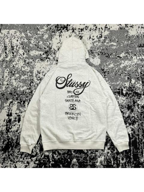 Stüssy STUSSY WORLD TOUR HOODIE IN ASH HEATHER SIZE LARGE