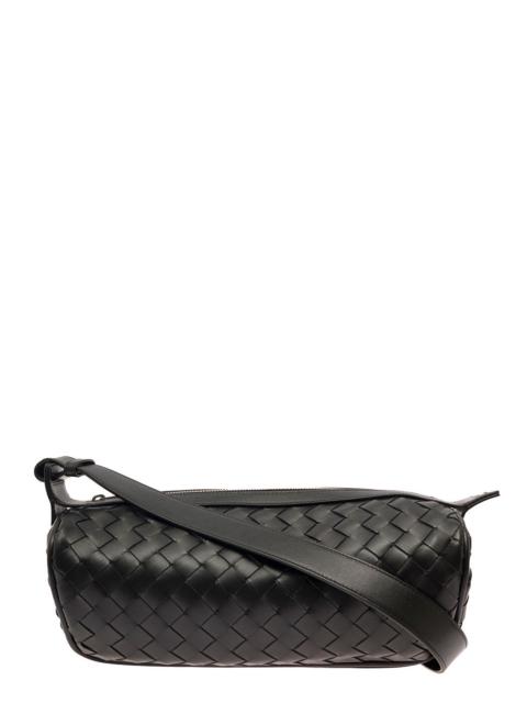 Bottega Veneta Bottega Veneta Men 'Cannolo' Black Crossbody Bag With Intreccio Motif In Leather Man