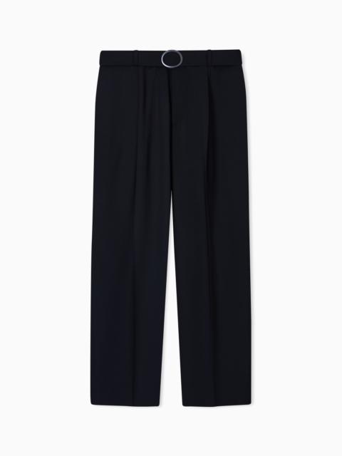 EMPORIO ARMANI TROUSERS WITH PLEATS AND BELT IN STRETCH WOOL CANVAS