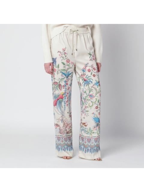 Etro Etro White Wide-Leg Trousers With Floral Print Women