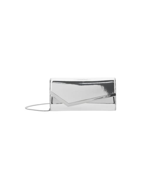 'emmie' Metallic Envelope Clutch With Logo Lettering On The Front And Chain-link Shoulder Strap In L