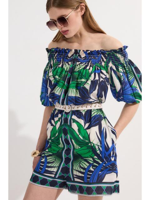 KAREN MILLEN Voile Mirrored Floral Woven Bardot Playsuit