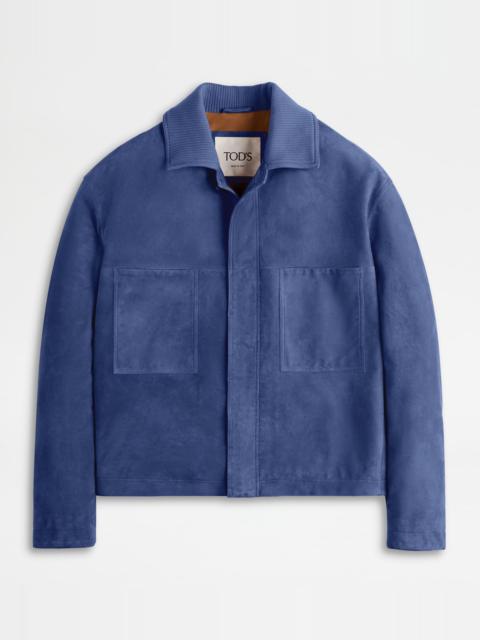 Tod's PASHMY COACH JACKET IN SUEDE - BLUE