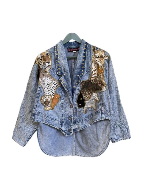 Other Designers Vintage Wild Cherry Safari Asymmetrical Denim Jacket