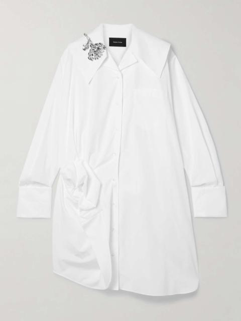 Embellished gathered cotton shirt dress White