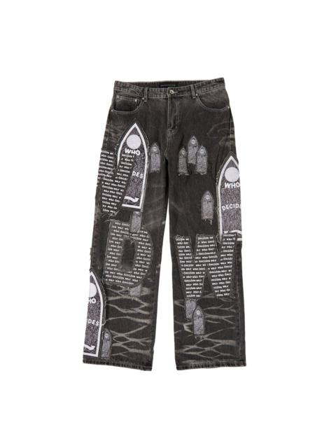 WHO DECIDES WAR MOTIF PATCHED DENIM (VINTAGE GREY)