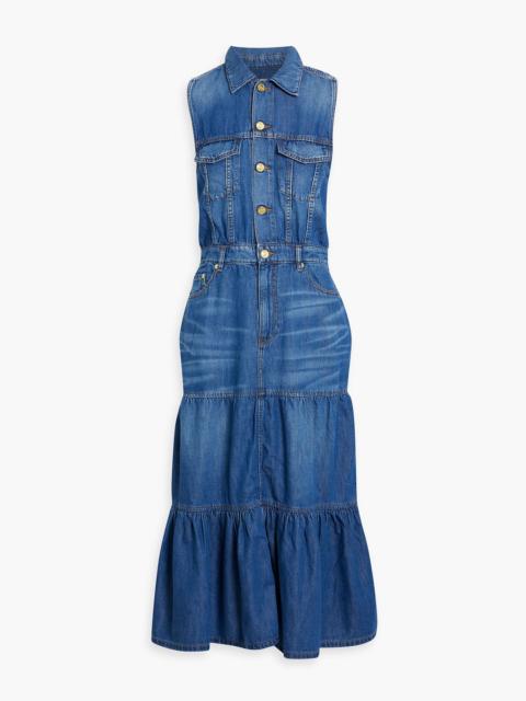 GANNI Tiered denim midi shirt dress