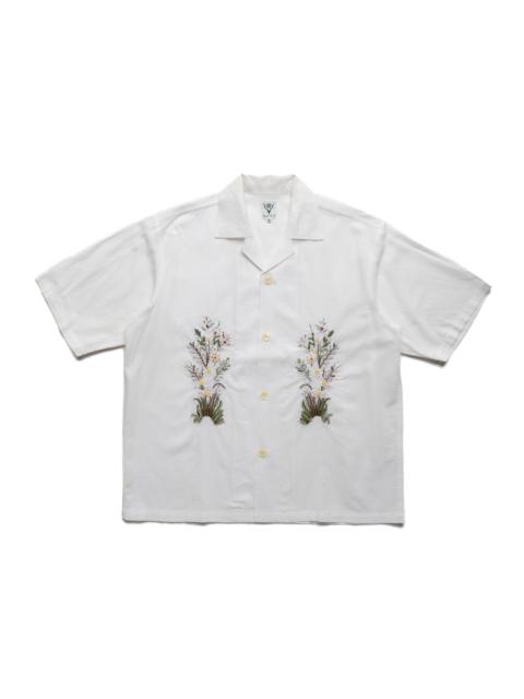 South2 West8 Cabana Shirt Flower Embroidery - White
