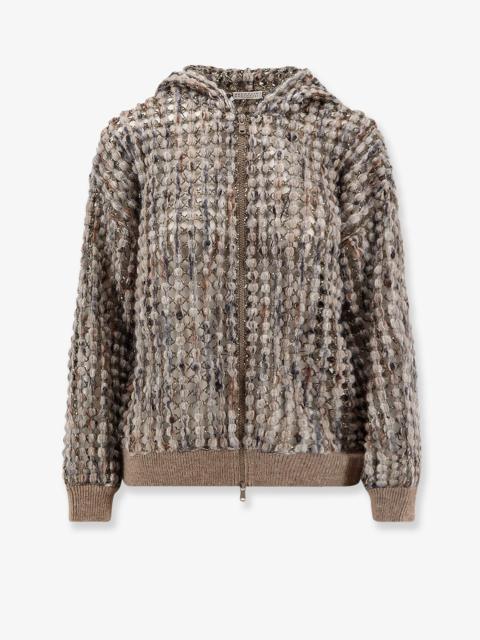 Brunello Cucinelli Brunello Cucinelli Perforated Wool Blend Cardigan With Sequins