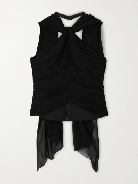 POSSE Solene Scarf-detailed Ruched Chiffon Halterneck Top