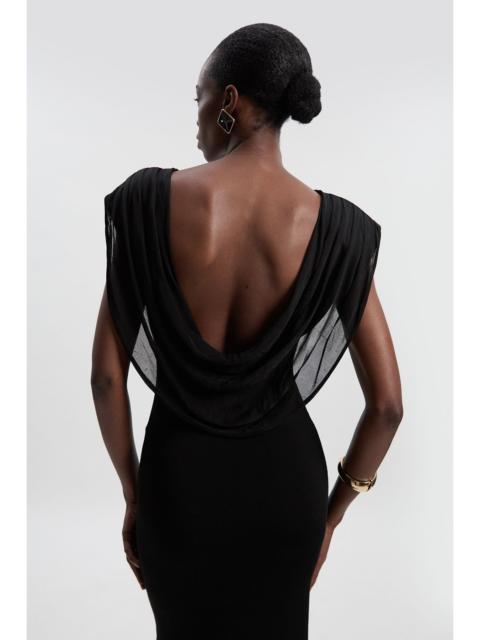 KAREN MILLEN Viscose Blend Slinky Drape Plunge Back Knit Maxi Dress