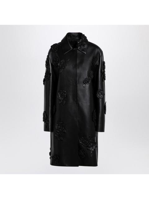ジャケット Valentino Black leather coat with embroidery Valentino Valentino Black Leather Coat With Embroidery Women