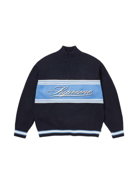 Supreme Supreme Script Stripe Half Zip Sweater 'Navy'
