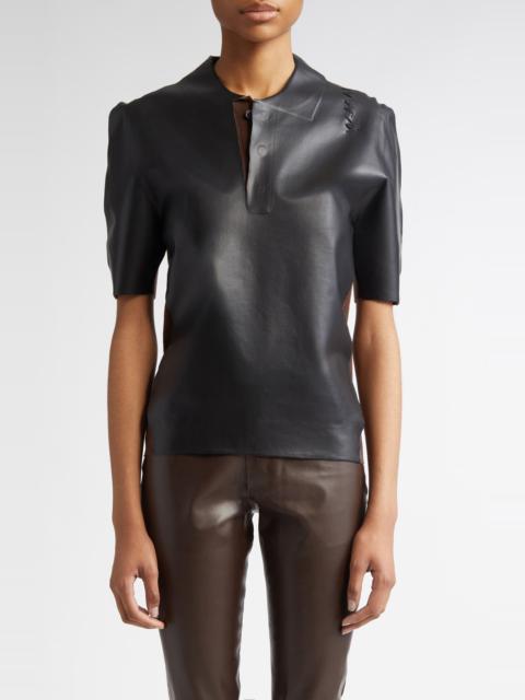 Marni Mixed Media Faux Leather Polo in Moca at Nordstrom