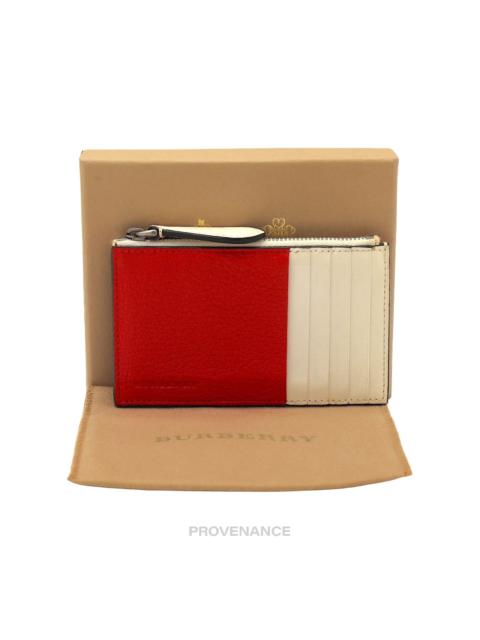 Burberry Two Tone Zip Card Wallet - Red/White