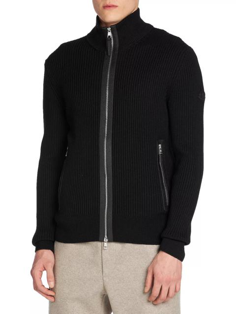 Moncler Zip Front Jacket with Leather Trim