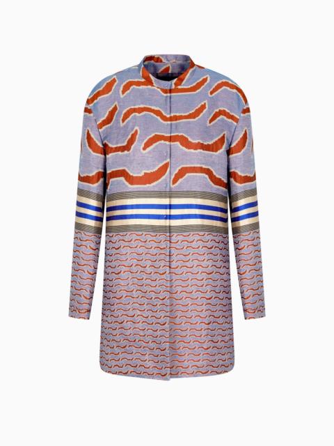 GIORGIO ARMANI SINGLE-BREASTED LONG JACKET IN COTTON, LINEN AND SILK JACQUARD