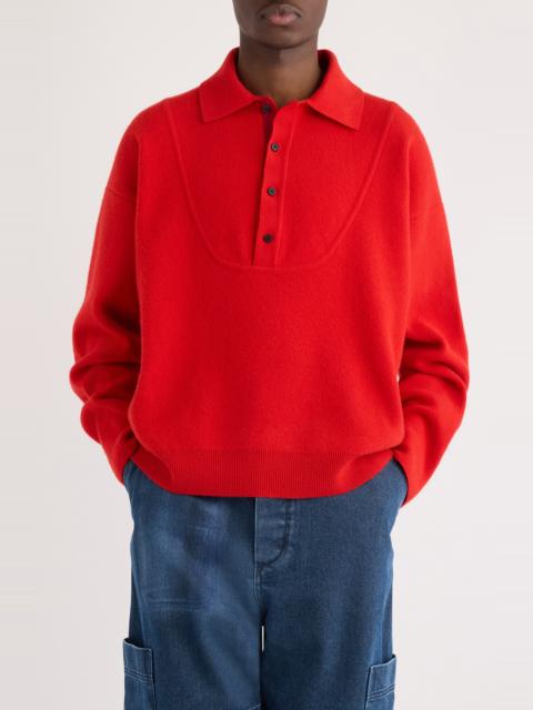 JACQUEMUS Jacquemus La Maille Vareuse Pallone Merino Wool & Cashmere Polo Sweater in Red at Nordstrom