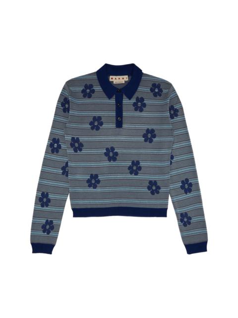 Marni Marni Striped Flowers Long-Sleeve Polo Neck 'Mazarine Blue'