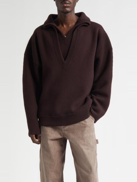 Bottega Veneta Bottega Veneta Chunky Compact Wool Blend V-Neck Sweater in 2046 Ebony at Nordstrom