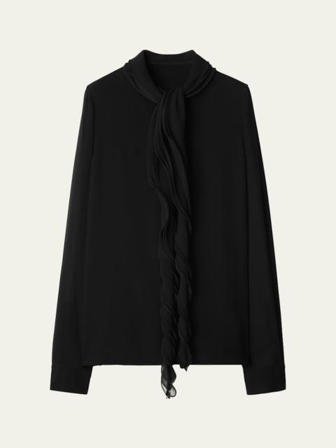 Burberry Ruffled Long Sleeve Silk Blouse