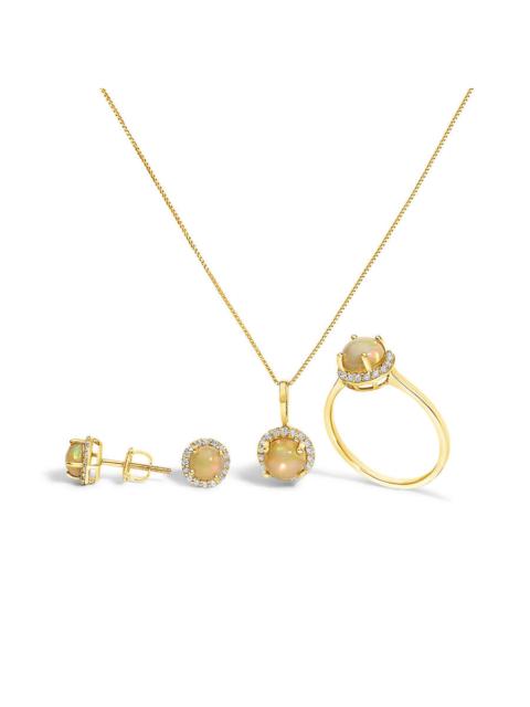 Other Designers Haus of Brilliance 10K Yellow Gold Opal and 3/8 Cttw Diamond Halo Jewelry Set