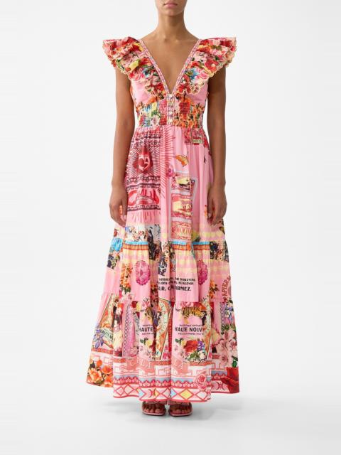 CAMILLA TIERED DRESS WITH NECK FRILL