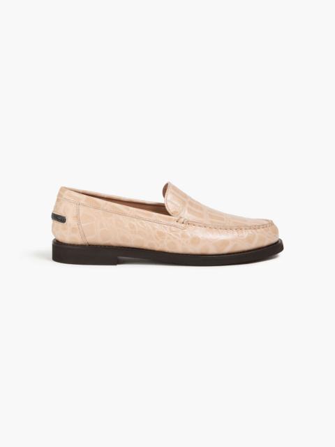 Brunello Cucinelli Bead-embellished croc-effect leather loafers