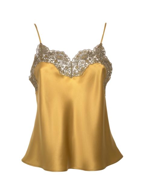 LORETTA CAPONI Esmeralda Lace-Trimmed Silk Top gold
