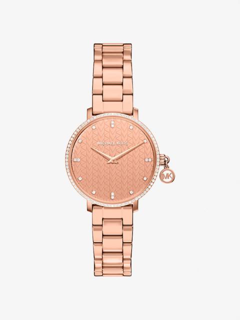 MICHAEL KORS Mini Pyper Pavé Rose Gold-Tone Watch