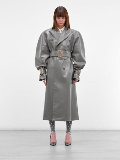 ROWEN ROSE Gray Eco Leather Oversized Trench Coat